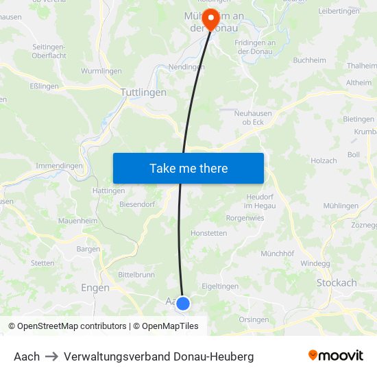 Aach to Verwaltungsverband Donau-Heuberg map