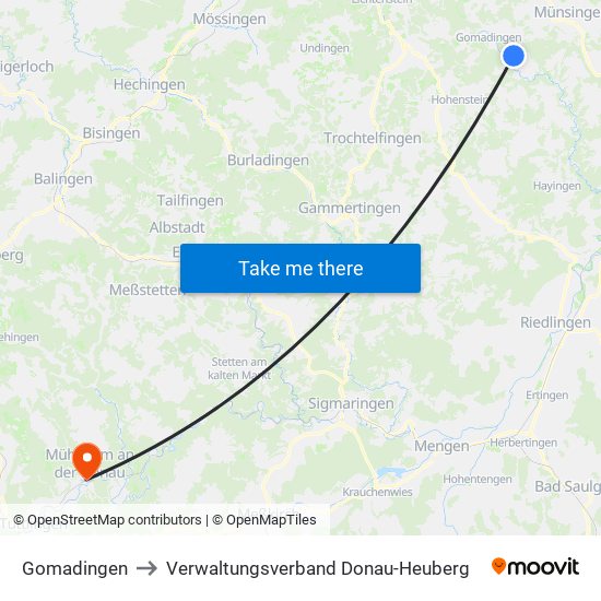 Gomadingen to Verwaltungsverband Donau-Heuberg map