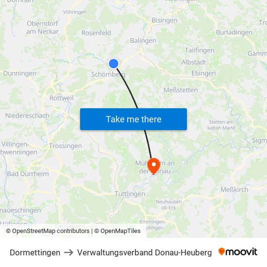 Dormettingen to Verwaltungsverband Donau-Heuberg map