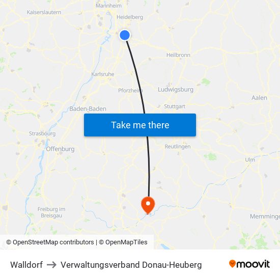 Walldorf to Verwaltungsverband Donau-Heuberg map