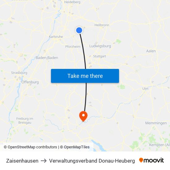 Zaisenhausen to Verwaltungsverband Donau-Heuberg map