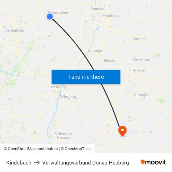 Kindsbach to Verwaltungsverband Donau-Heuberg map