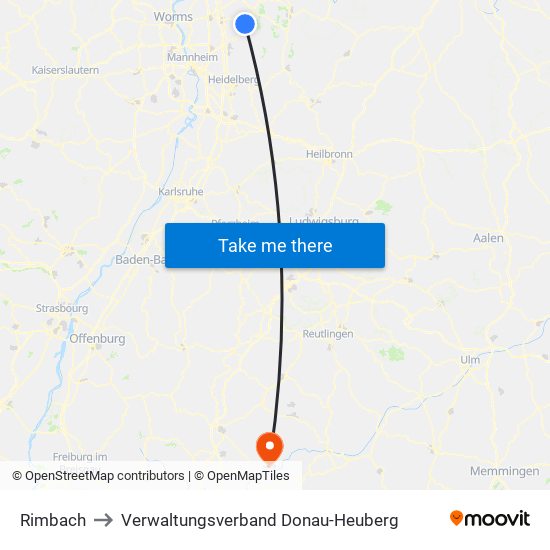 Rimbach to Verwaltungsverband Donau-Heuberg map