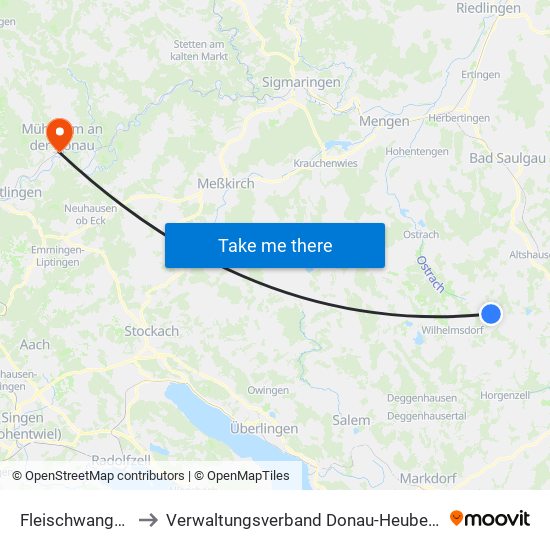 Fleischwangen to Verwaltungsverband Donau-Heuberg map