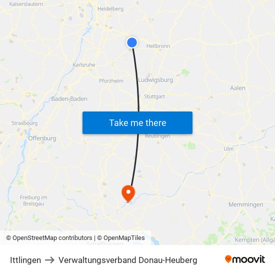 Ittlingen to Verwaltungsverband Donau-Heuberg map
