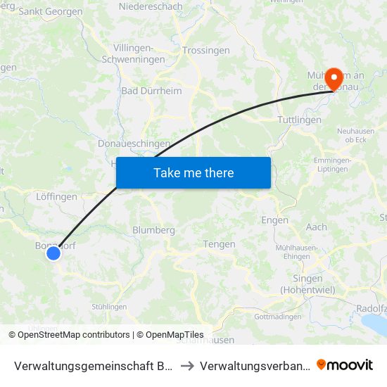 Verwaltungsgemeinschaft Bonndorf Im Schwarzwald to Verwaltungsverband Donau-Heuberg map