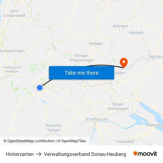 Hinterzarten to Verwaltungsverband Donau-Heuberg map