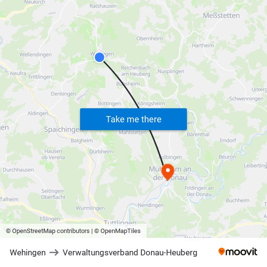 Wehingen to Verwaltungsverband Donau-Heuberg map