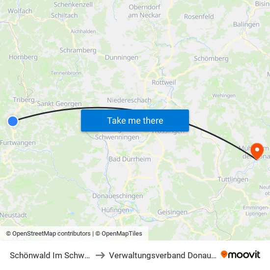 Schönwald Im Schwarzwald to Verwaltungsverband Donau-Heuberg map