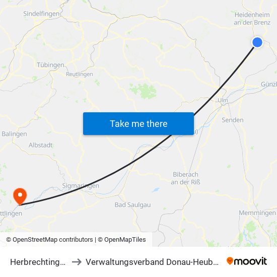 Herbrechtingen to Verwaltungsverband Donau-Heuberg map