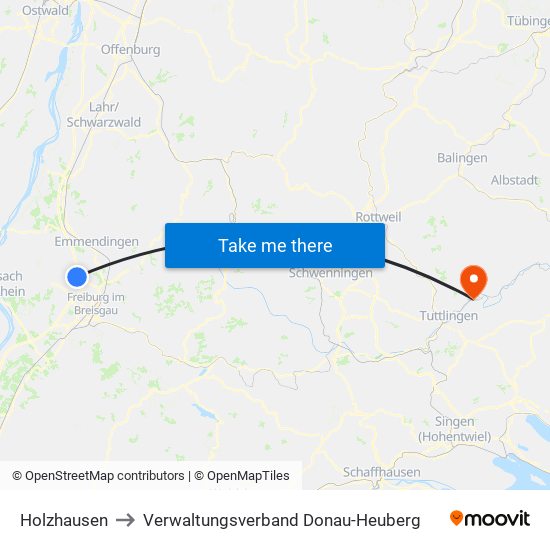 Holzhausen to Verwaltungsverband Donau-Heuberg map