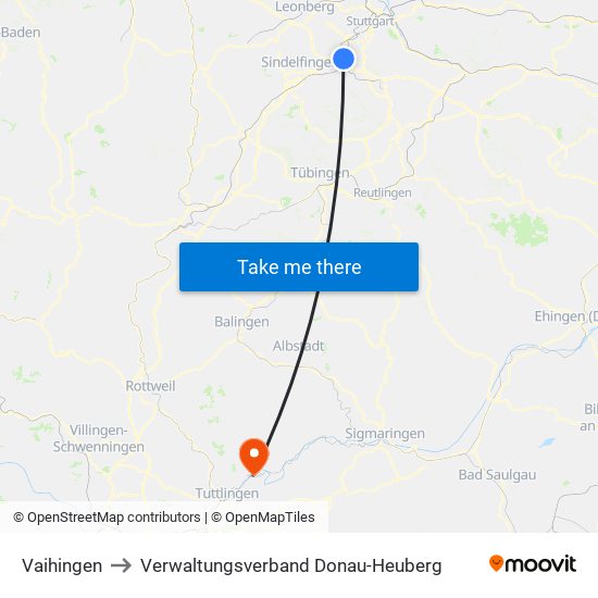 Vaihingen to Verwaltungsverband Donau-Heuberg map