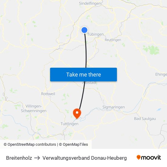 Breitenholz to Verwaltungsverband Donau-Heuberg map