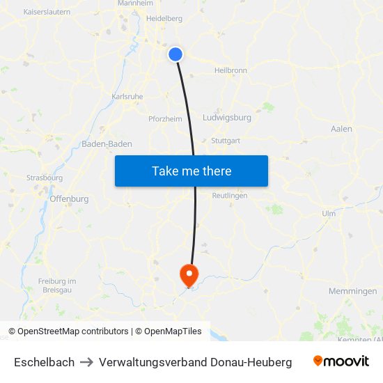 Eschelbach to Verwaltungsverband Donau-Heuberg map