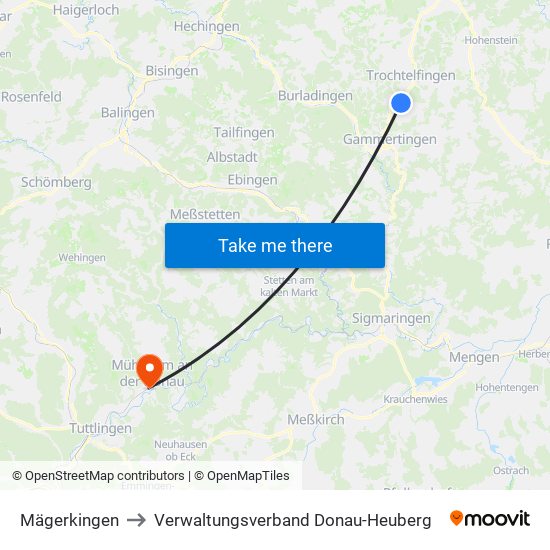 Mägerkingen to Verwaltungsverband Donau-Heuberg map