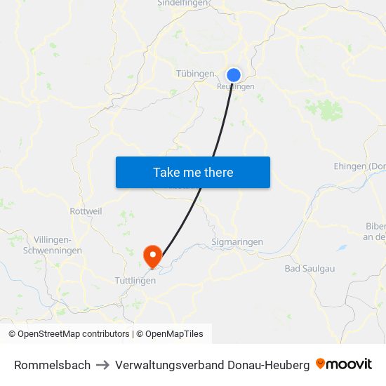 Rommelsbach to Verwaltungsverband Donau-Heuberg map