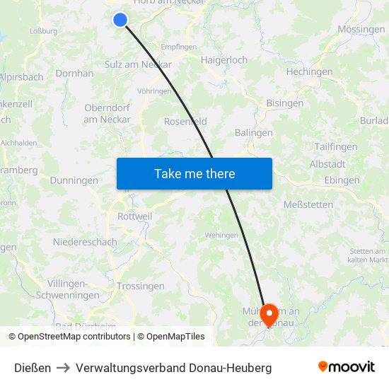 Dießen to Verwaltungsverband Donau-Heuberg map