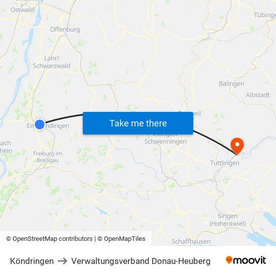 Köndringen to Verwaltungsverband Donau-Heuberg map