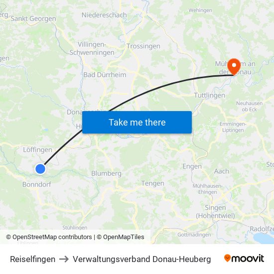 Reiselfingen to Verwaltungsverband Donau-Heuberg map