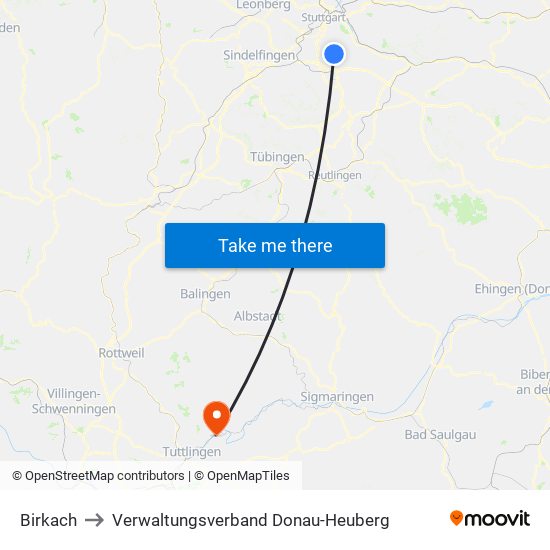 Birkach to Verwaltungsverband Donau-Heuberg map