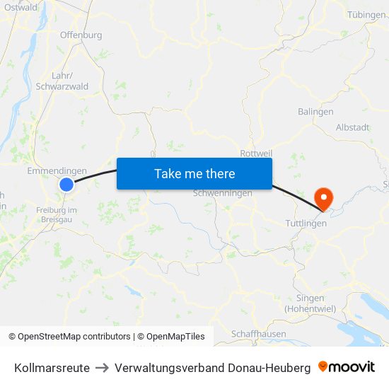 Kollmarsreute to Verwaltungsverband Donau-Heuberg map