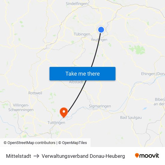 Mittelstadt to Verwaltungsverband Donau-Heuberg map