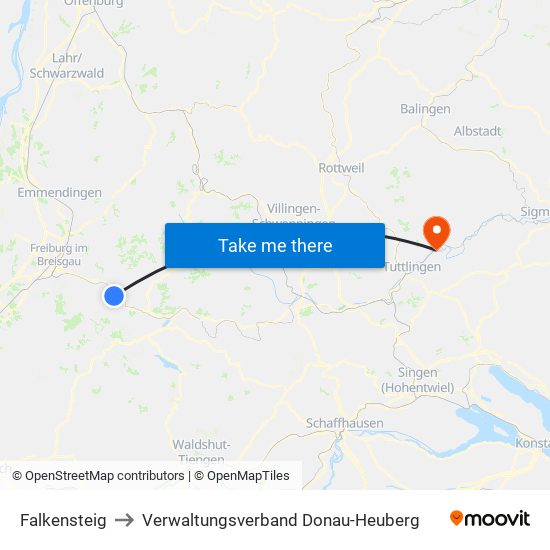 Falkensteig to Verwaltungsverband Donau-Heuberg map