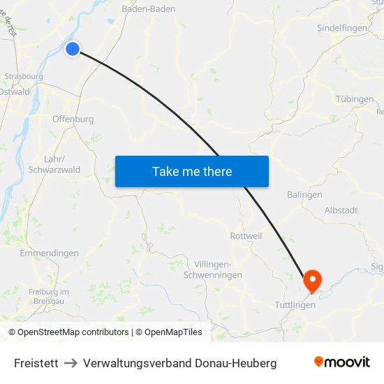 Freistett to Verwaltungsverband Donau-Heuberg map