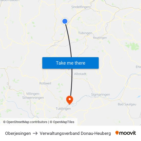 Oberjesingen to Verwaltungsverband Donau-Heuberg map