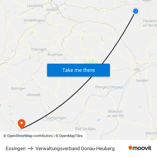 Essingen to Verwaltungsverband Donau-Heuberg map