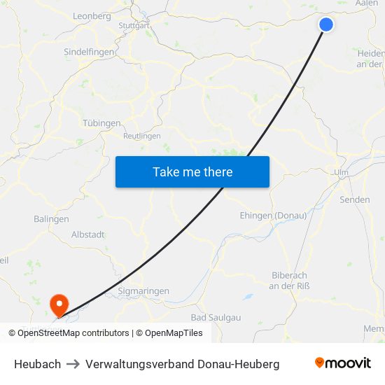 Heubach to Verwaltungsverband Donau-Heuberg map