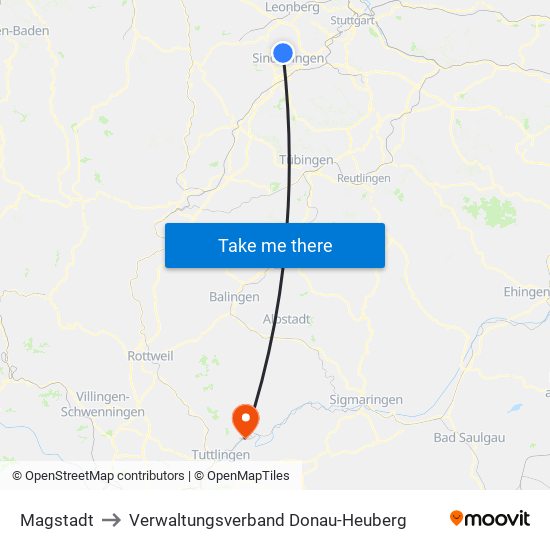 Magstadt to Verwaltungsverband Donau-Heuberg map