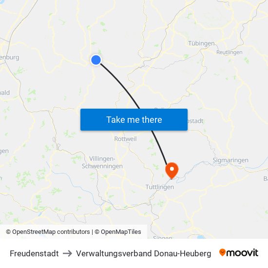 Freudenstadt to Verwaltungsverband Donau-Heuberg map