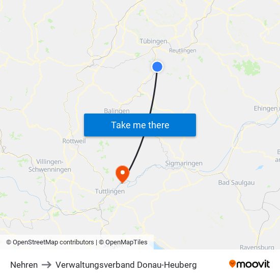 Nehren to Verwaltungsverband Donau-Heuberg map