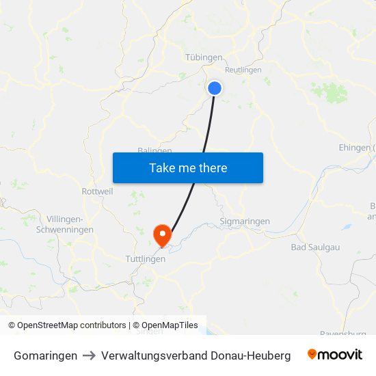 Gomaringen to Verwaltungsverband Donau-Heuberg map