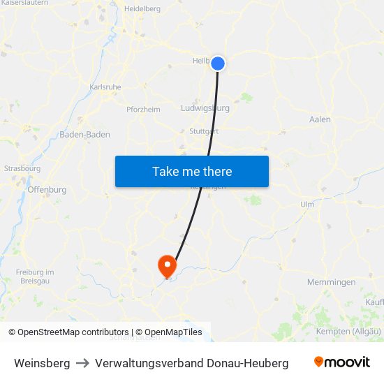 Weinsberg to Verwaltungsverband Donau-Heuberg map