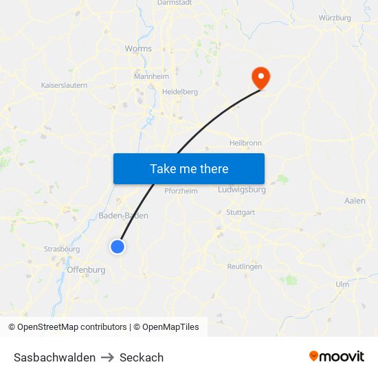 Sasbachwalden to Seckach map