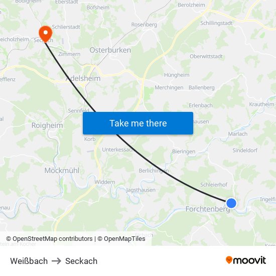 Weißbach to Seckach map