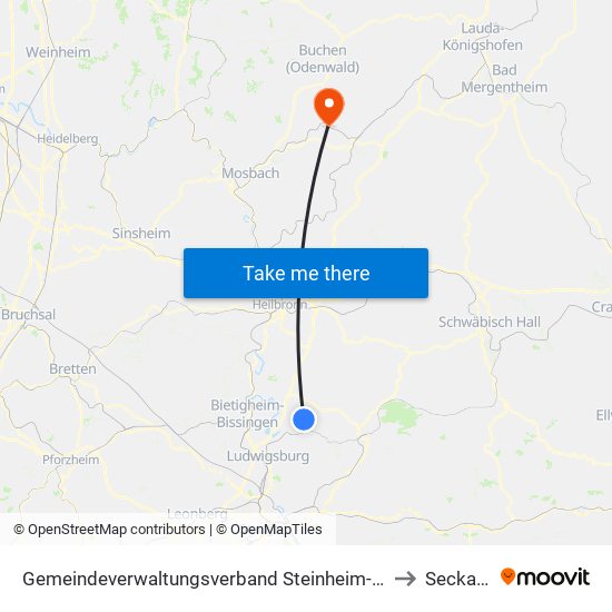 Gemeindeverwaltungsverband Steinheim-Murr to Seckach map