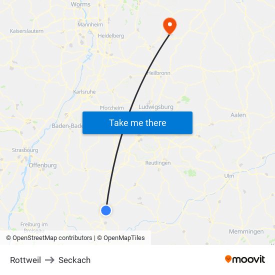 Rottweil to Seckach map