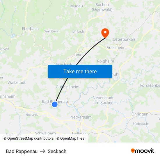 Bad Rappenau to Seckach map