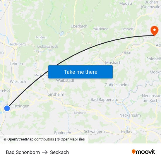 Bad Schönborn to Seckach map
