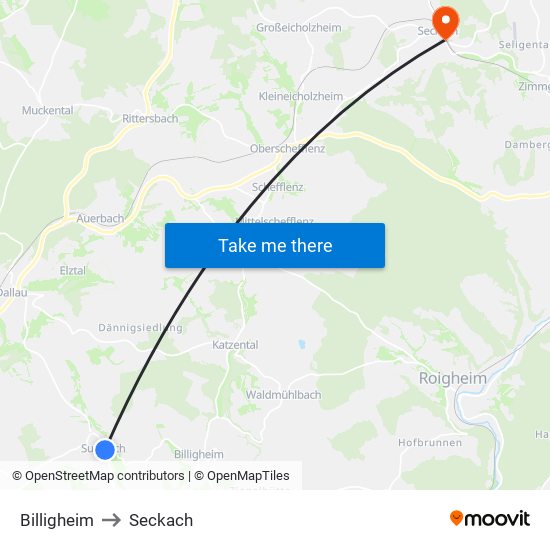 Billigheim to Seckach map