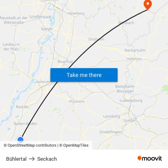 Bühlertal to Seckach map