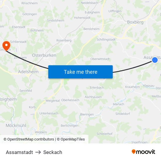 Assamstadt to Seckach map