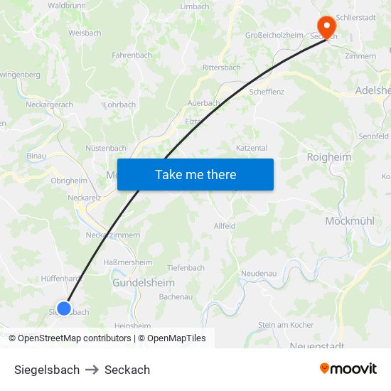 Siegelsbach to Seckach map
