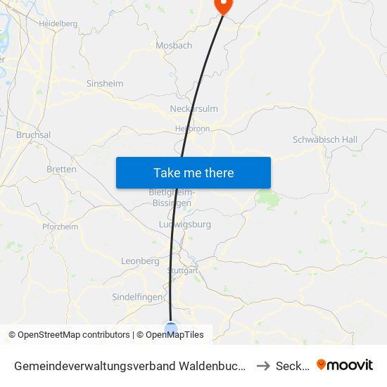 Gemeindeverwaltungsverband Waldenbuch/Steinenbronn to Seckach map