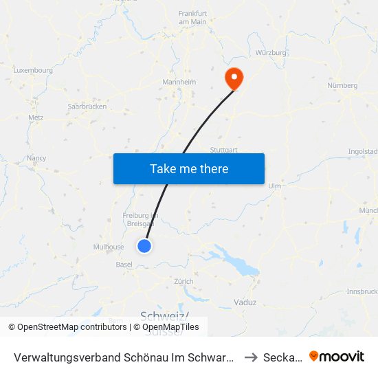 Verwaltungsverband Schönau Im Schwarzwald to Seckach map