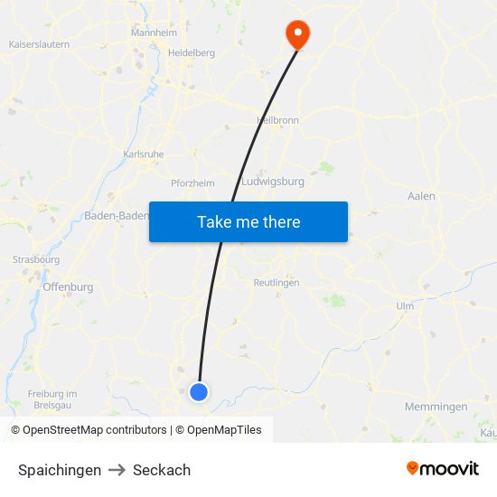 Spaichingen to Seckach map