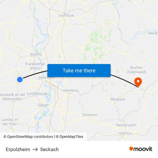 Erpolzheim to Seckach map